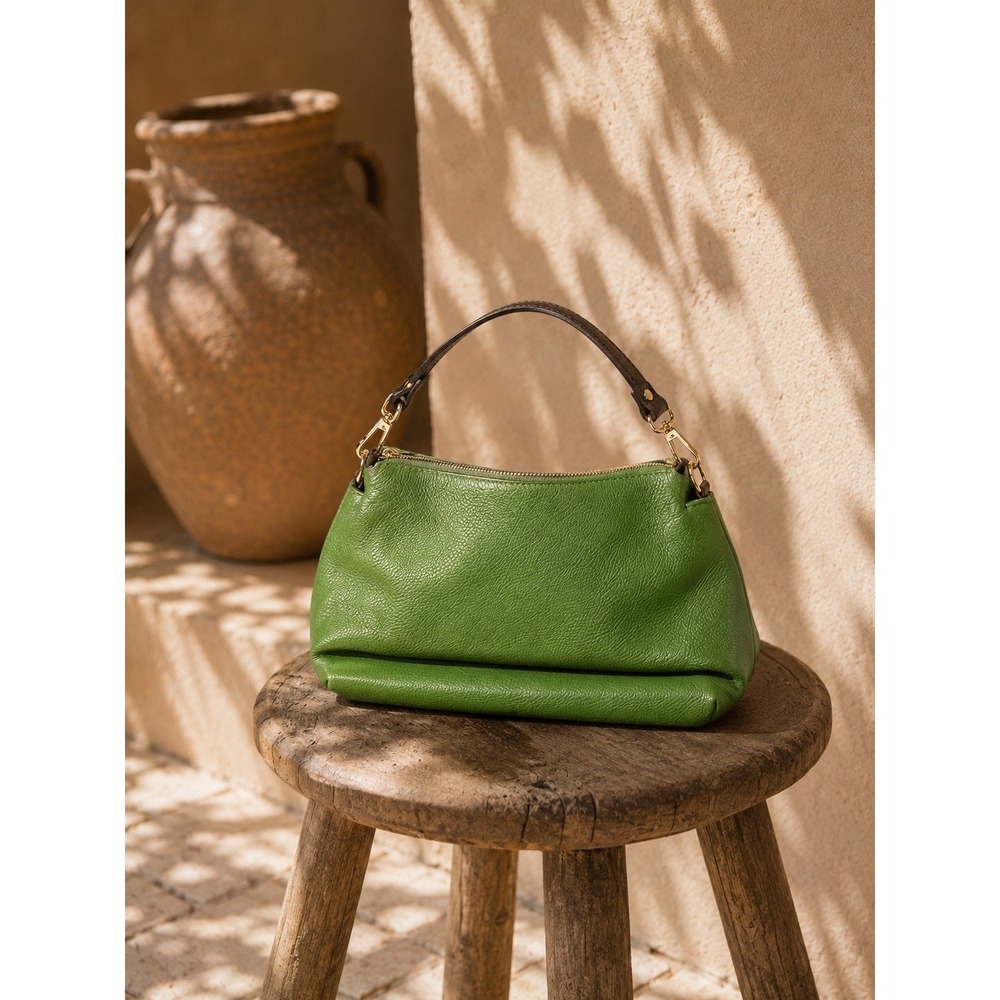 Valentina Green Italian Leather Shoulder Bag Made in Italy NWT Gold Hardware